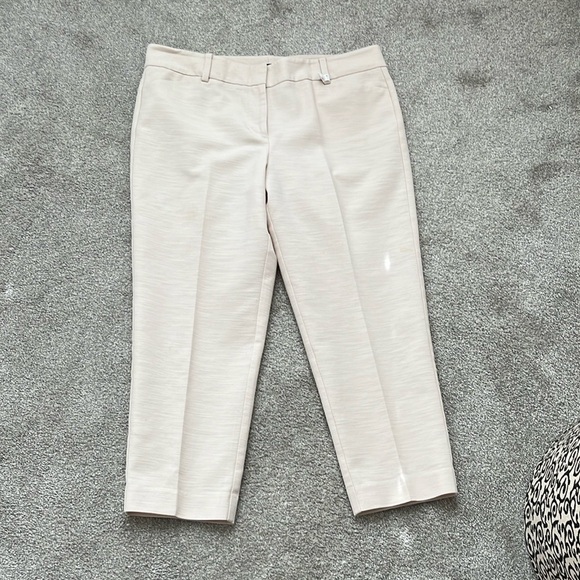 Ann Taylor Signature 24" Ankle Texture Summer Dress Pants Ivory Off White Sz 10 - Picture 1 of 11